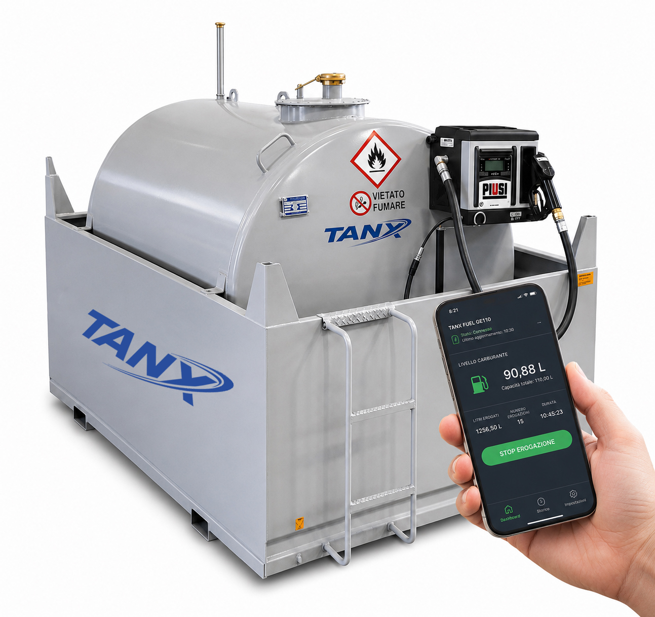 Serbatoio carburante TANK FUEL P55 P80 posizionato sulla platea di cemento in cantiere - ItalTanx